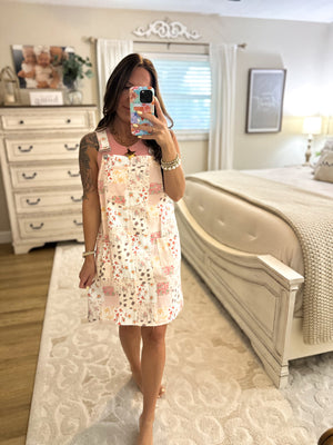 Pickin' Daisies Floral Patchwork Overall Mini Dress