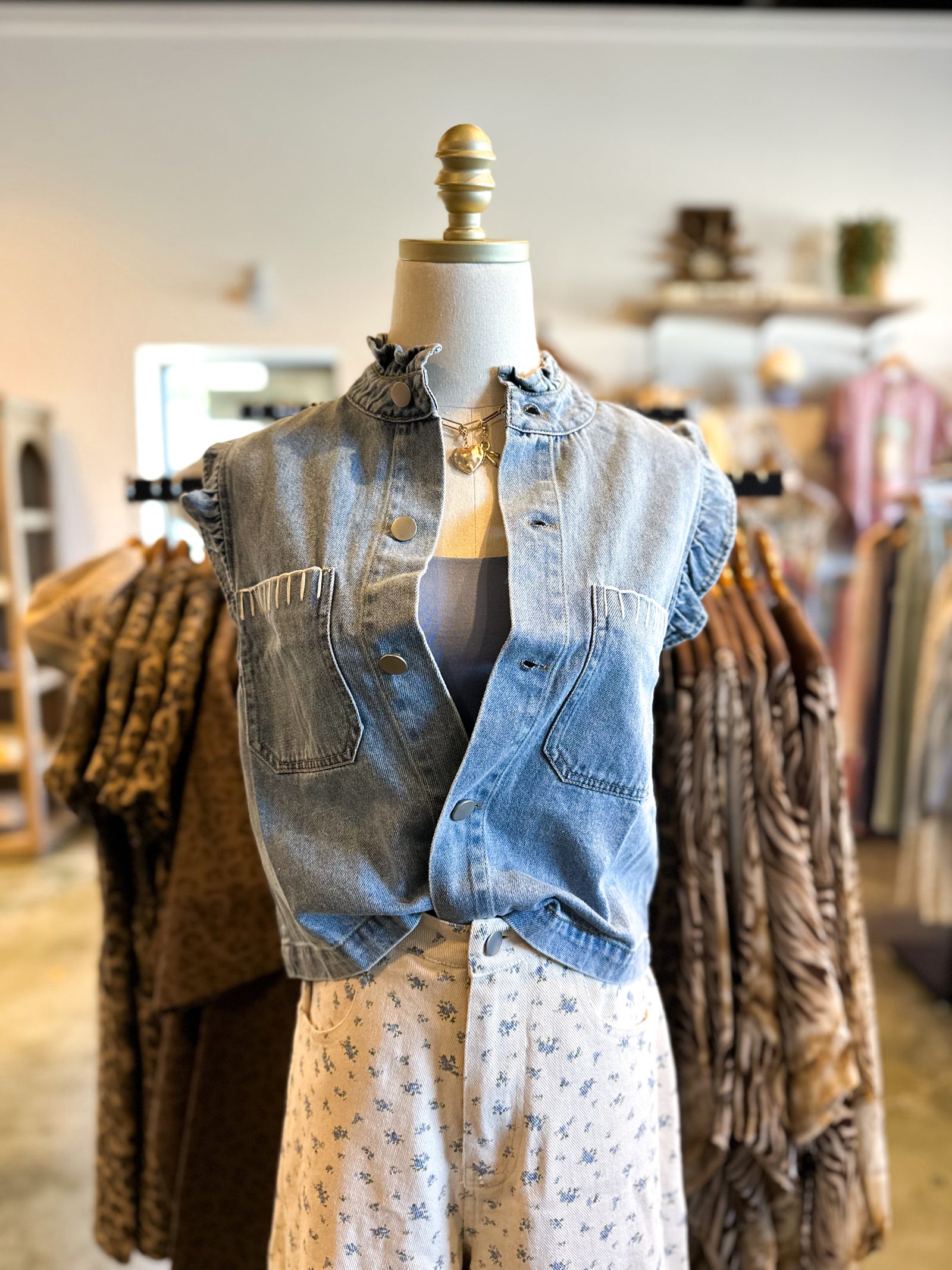 Spencer Denim Ruffle Button Down Vest