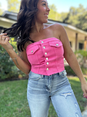Kaylani Denim Corset Top - Pink