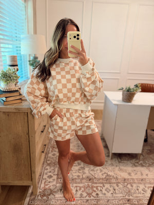 Larissa Checkered Print Shorts - Cream