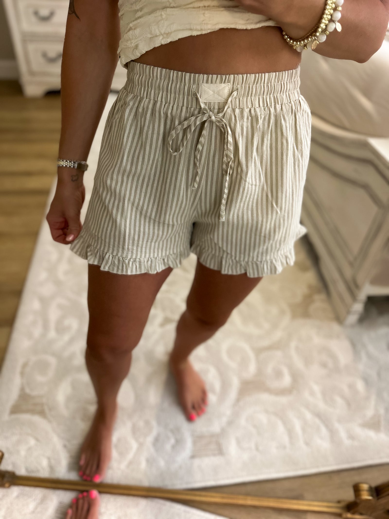 Landyn Striped Cotton Ruffle Shorts