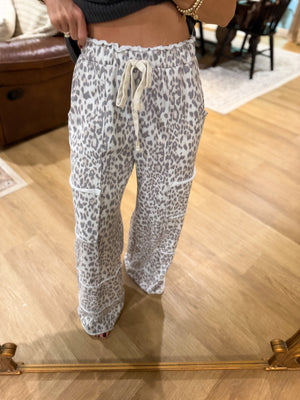 Camden White Leopard Mineral Washed Wide Leg Pants