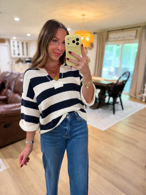 Brewer Wide Stripe Split Neck Slouchy Sweater