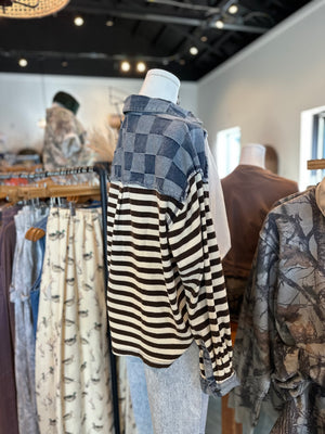 Nila Striped & Checkered Oversized Top