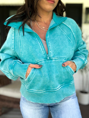 Remi Acid Washed Half Zip Fleece - TEN COLORS
