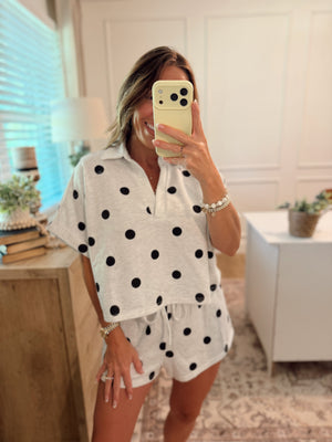Eddie Polka Dot Cropped Collared Top