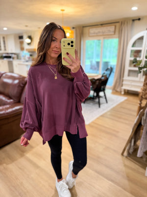 Jonnie Oversized Stone Washed Pullover - Cherry