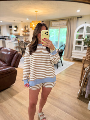 Lexi Striped Boxy Fit Crewneck - Baby Blue