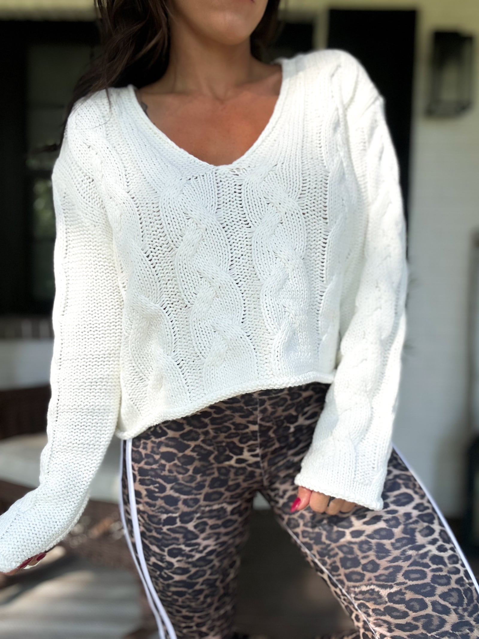 Rachel Renee Cable Knit Sweater- Off White