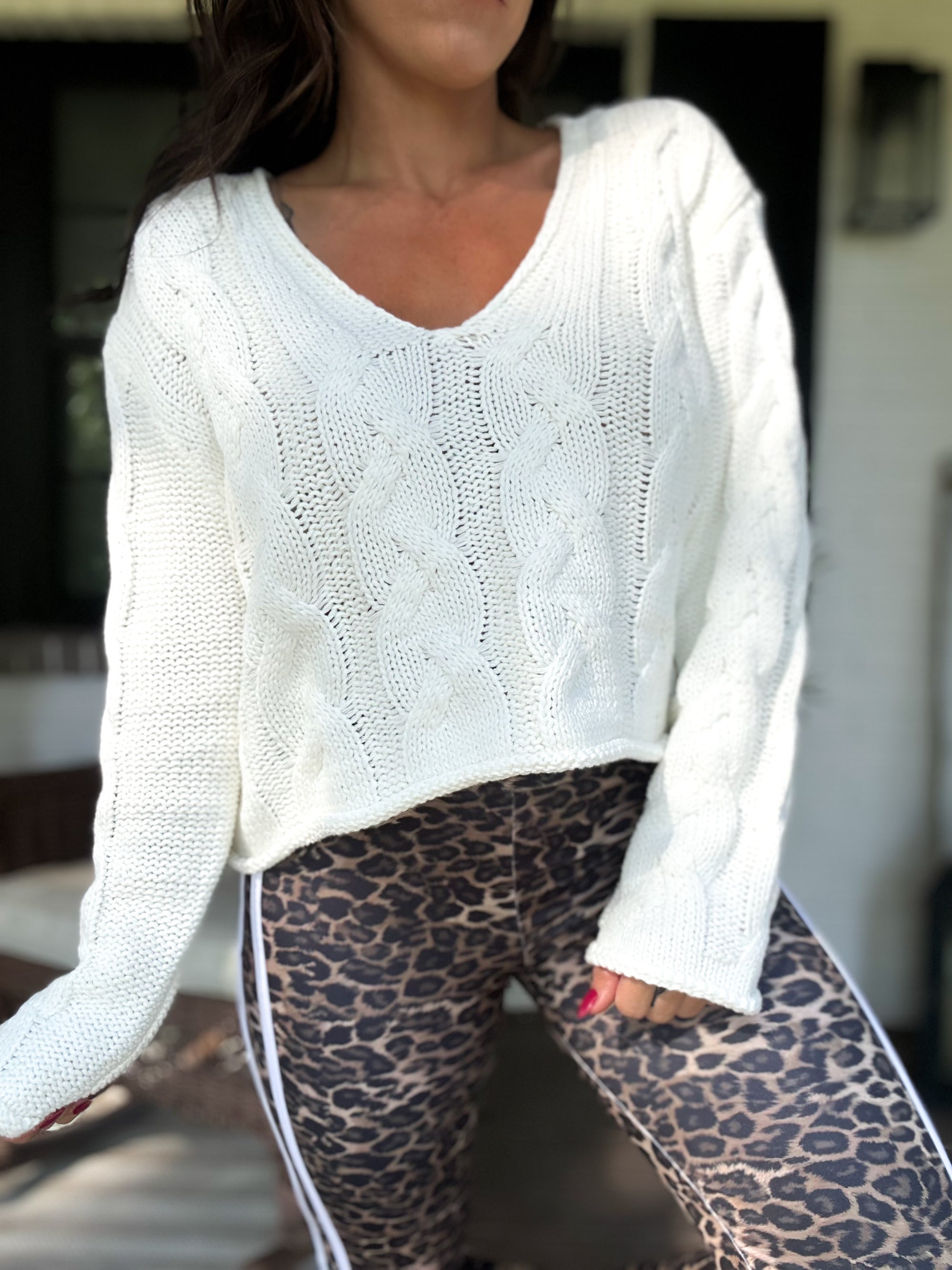 Rachel Renee Cable Knit Sweater- Off White