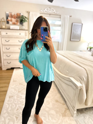 Micah Ribbed Boyfriend Fit Tee - Turquoise