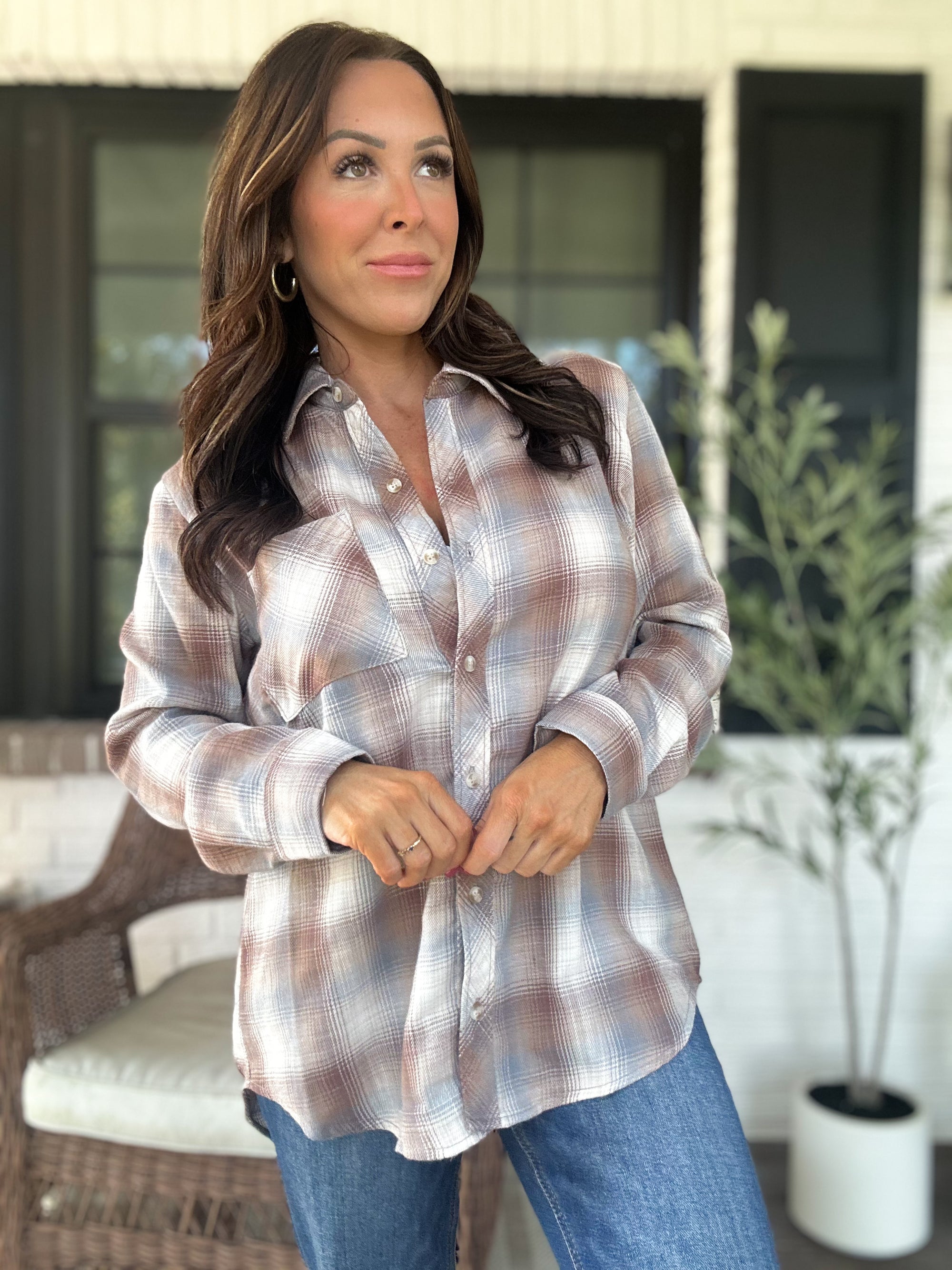 Can't Live Without You Flannel Top- Mocha