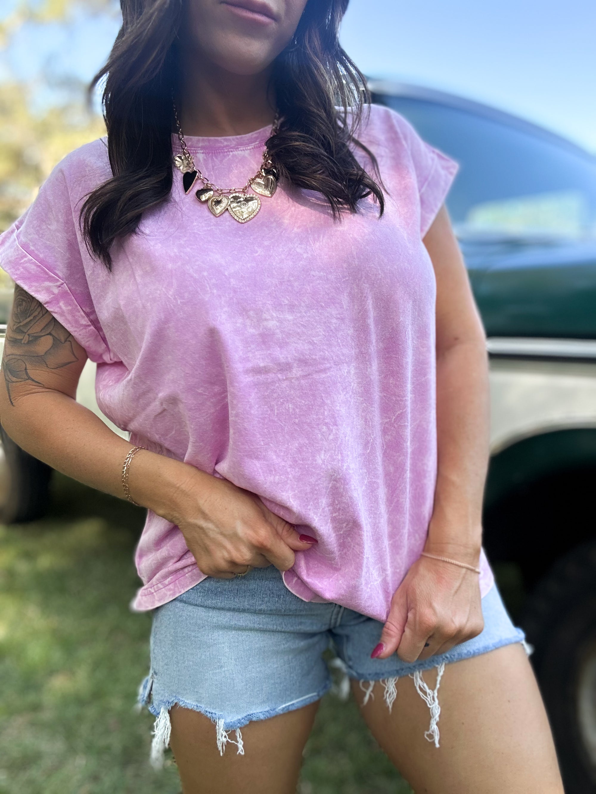 DOORBUSTER - Dani Acid Washed Tee - Mauve