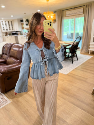 Lauren Denim Tie Front Blouse