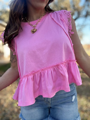 Mable Lace Trim Top - Charming Pink