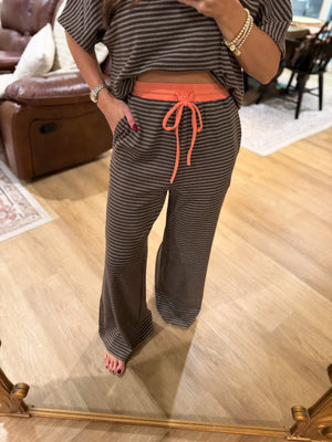 Rose Striped Knit Contrast Waist Pants