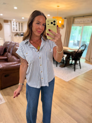 Evie Striped Short Sleeve Collared Top