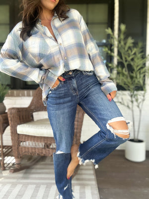 Can't Live Without You Flannel Top- Retro Blue
