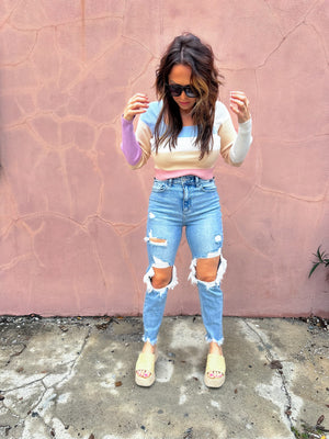 Bailey High Rise Distressed Straight Crop Jeans