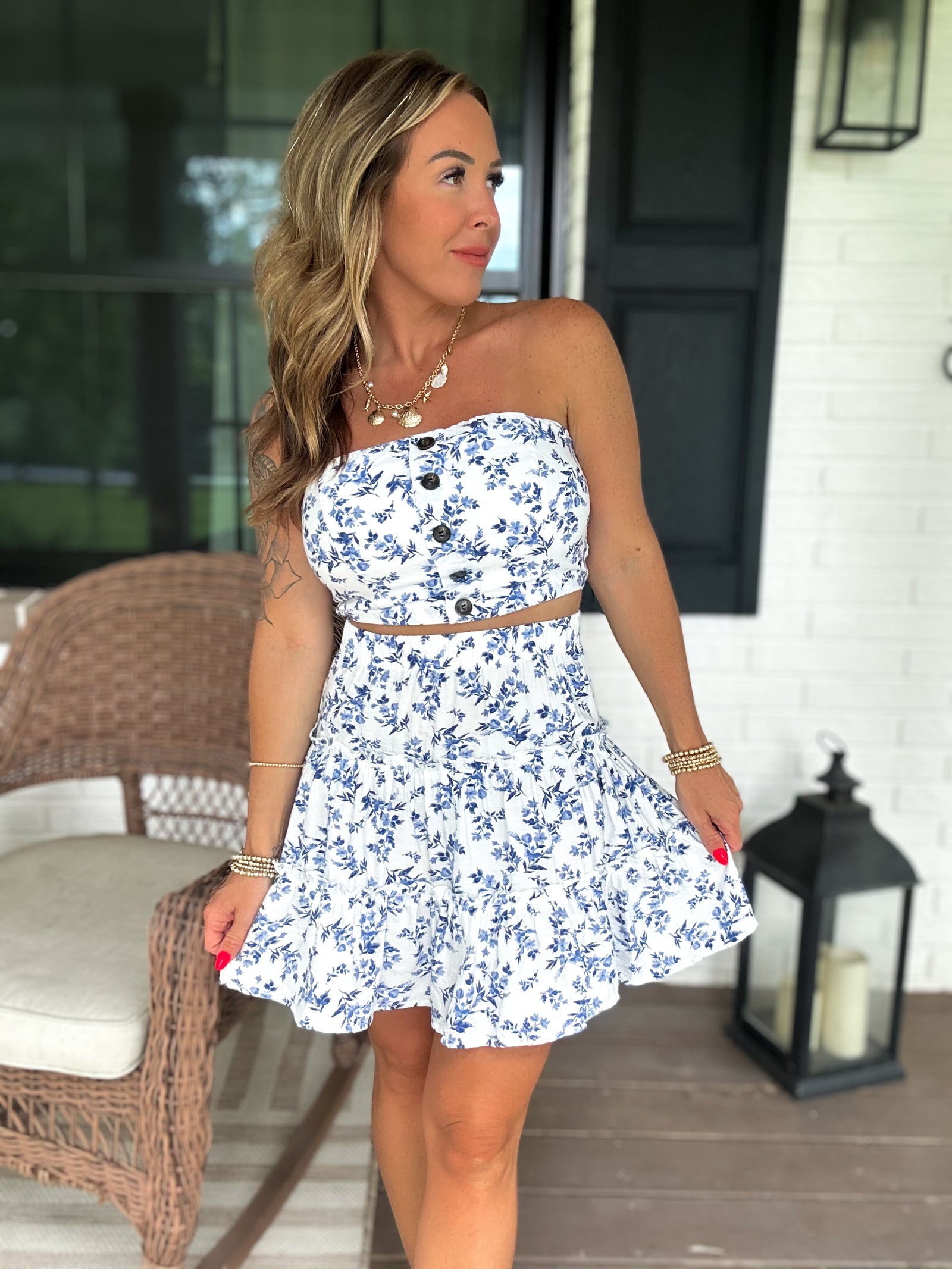 Tell Me More Blue Floral Bandeau Top