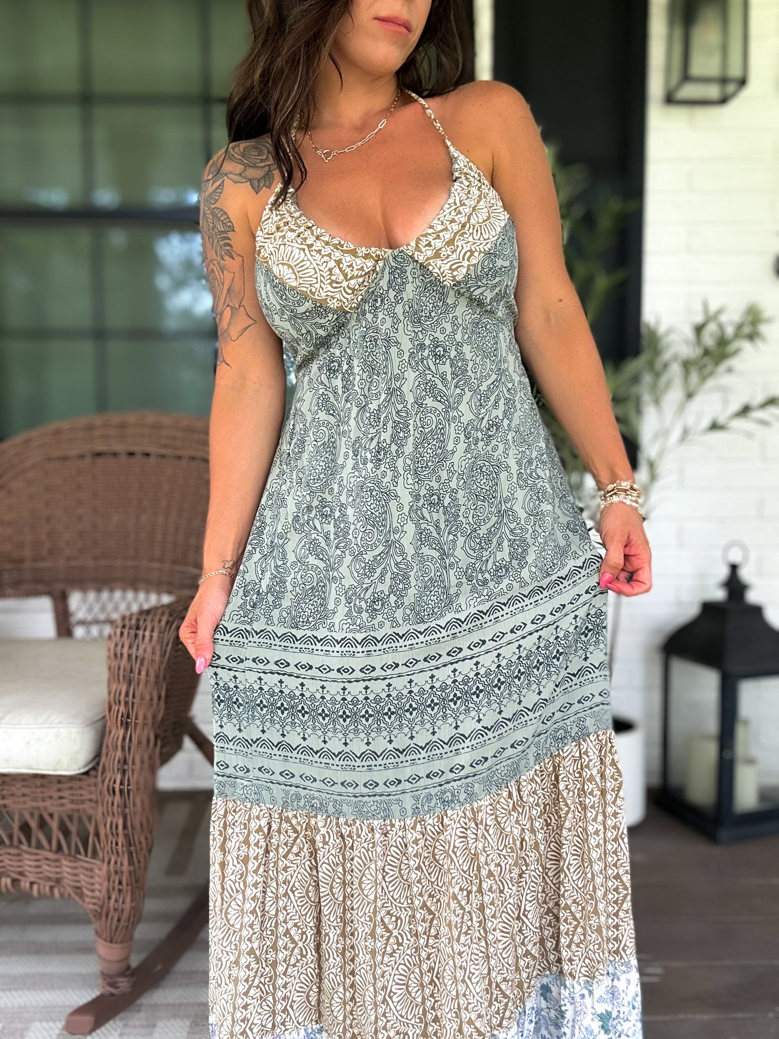 Willow Halter Patchwork Maxi Dress