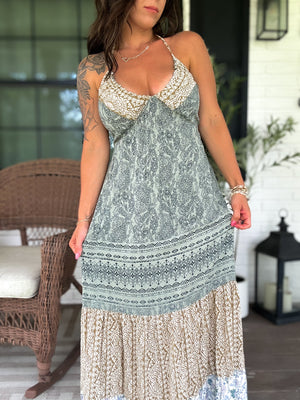 Willow Halter Patchwork Maxi Dress