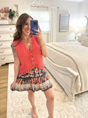 Braylee Crochet Sweater Vest - Coral