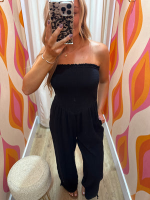 Britt Strapless Smocked Waist Jumpsuit