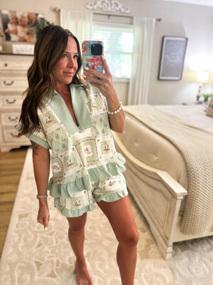 Abigail Floral Mallard Zip-Up Patchwork Top