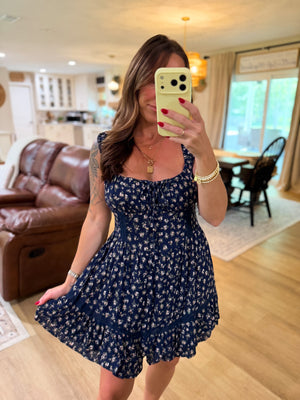 Ellie Tie Front Floral Printed Romper - Navy