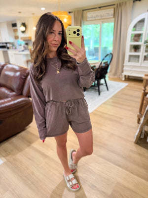 Sloane Acid Washed Long Sleeve Top - Brown