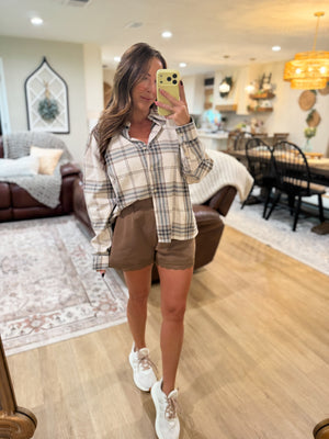 Noel Boxy Fit Plaid Button Down - Ivory