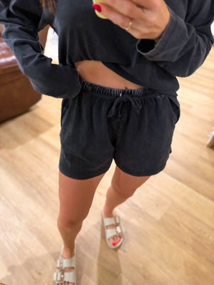 Sloane Acid Washed Drawstring Bottoms - Black