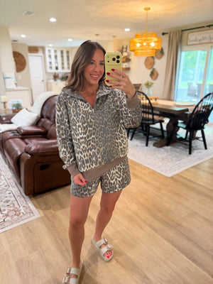 Lilly Leopard Print Terry Cloth Quarter Zip