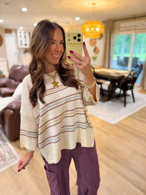 Brianna Striped Knit Drop Shoulder Top