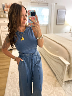 Let's Just Stay Home Lounge Top - Navy