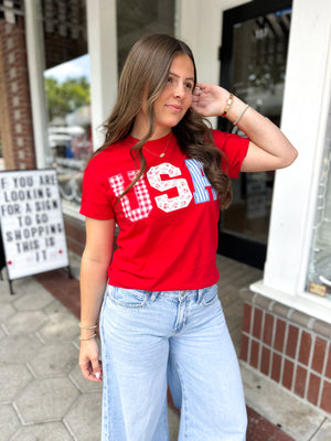 USA Faux Embroidered Comfort Colors Tee