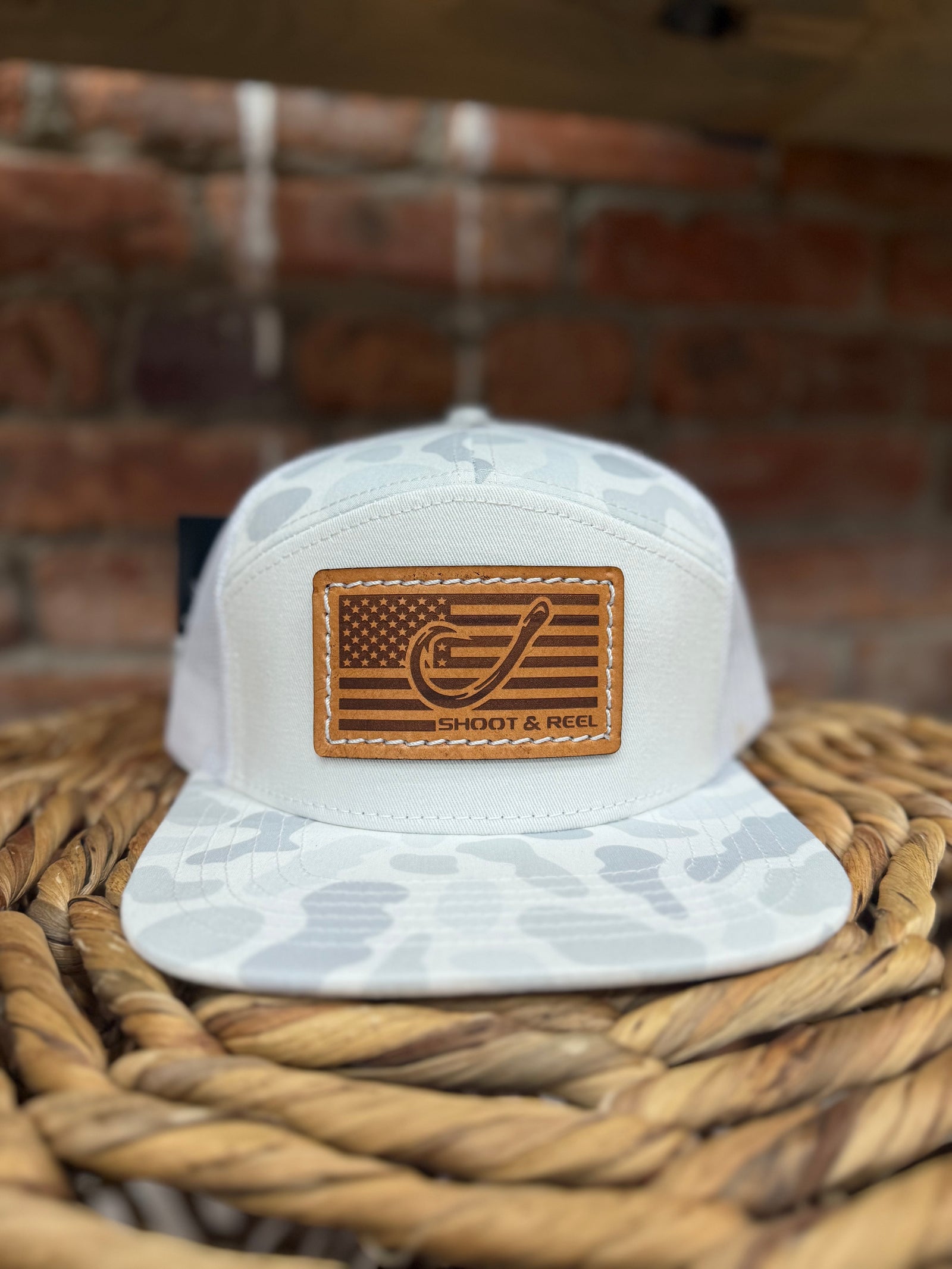 Shoot & Reel White Camo Hook Flag Patch