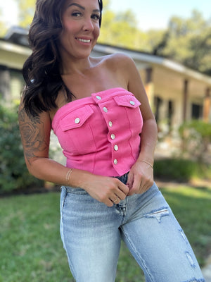 Kaylani Denim Corset Top - Pink