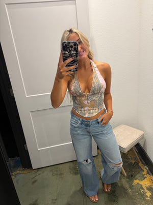 Rowan Camo Halter Corset Top - Pink