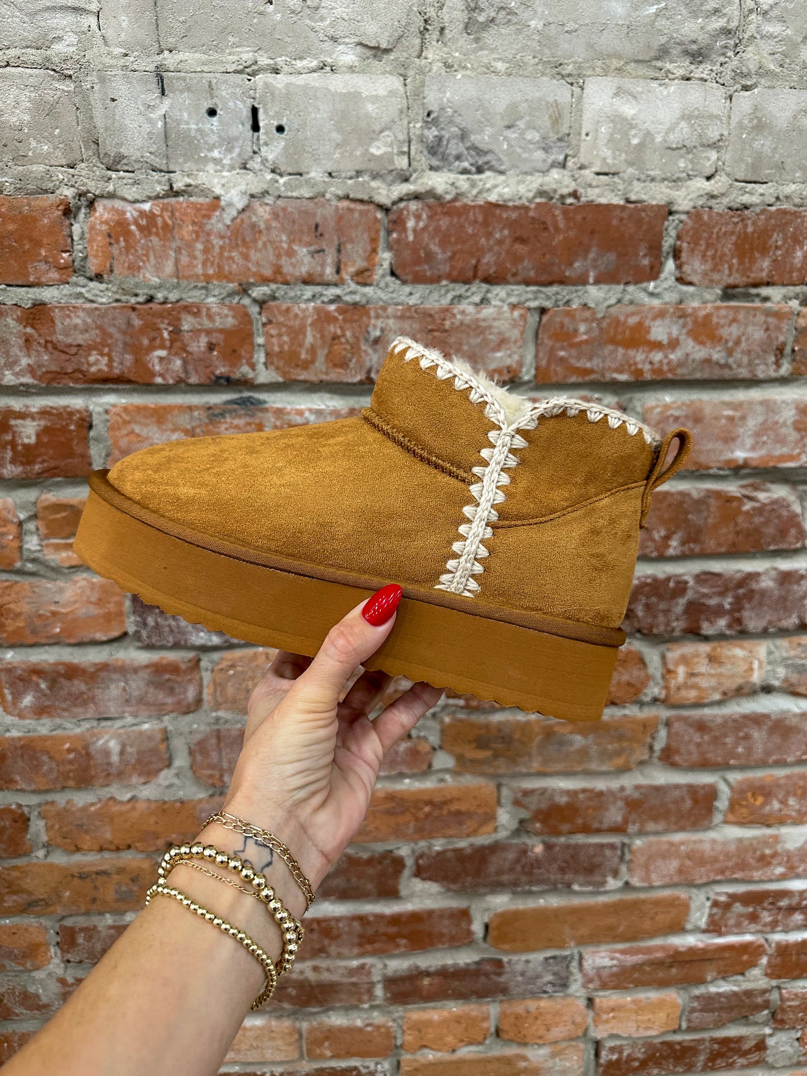 Olivia Platform Slip On Ankle Bootie - Tan