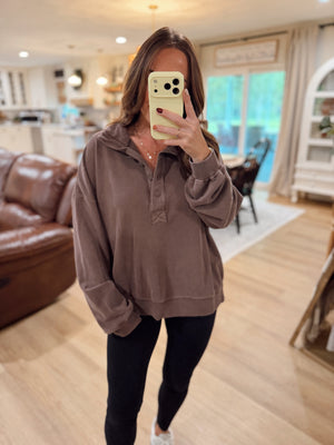 Leo Stone Washed Button Up Pullover - Brown