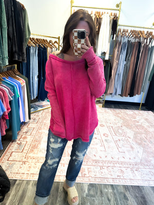 Devoted Darling Oversized Waffle Knit Top - Pink
