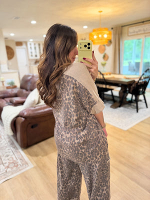 Kyleigh Mineral Washed Leopard VNeck Top