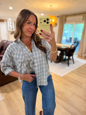 Rhodes Plaid Half Sleeve Collared Button Down Top