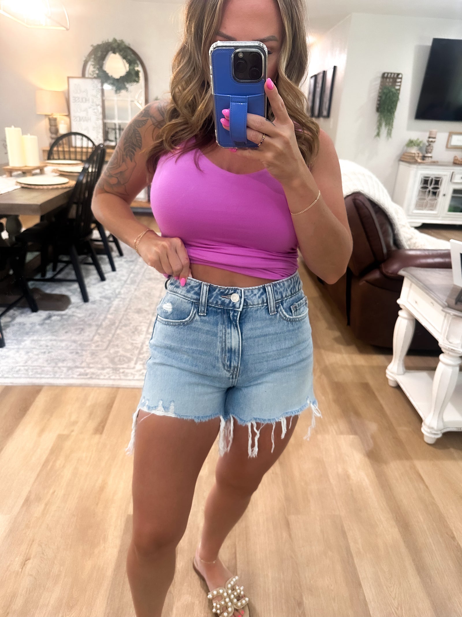 Amber Mid Rise Distressed Cutoff Shorts