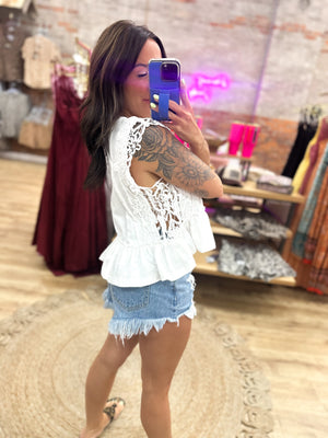 Mable Lace Trim Top - White