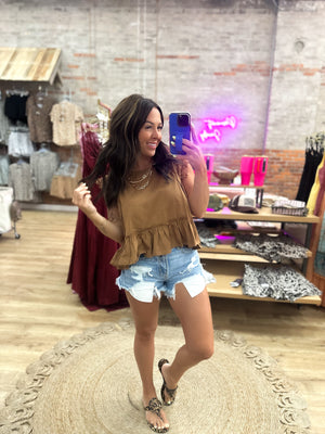 Mable Lace Trim Top - Cinnamon