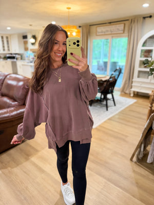 Jonnie Oversized Stone Washed Pullover - Brown