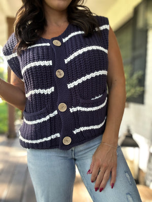 Stacy Button Down Sweater Vest - Navy